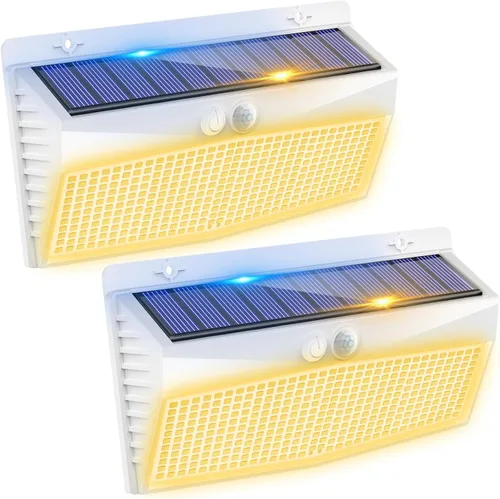 Miniatura 12 de 368 luces LED solares para exteriores con sensor de movimiento, valla solar con 3 modos de iluminación, seguridad alimentada, impermeable