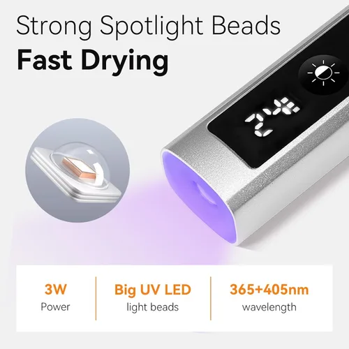 Miniatura 5 de Makartt Lámpara de uñas UV, lámpara de curación flash de mano con modo indoloro de 800 mAh, luz de uñas portátil recargable con pantalla LCD y 3