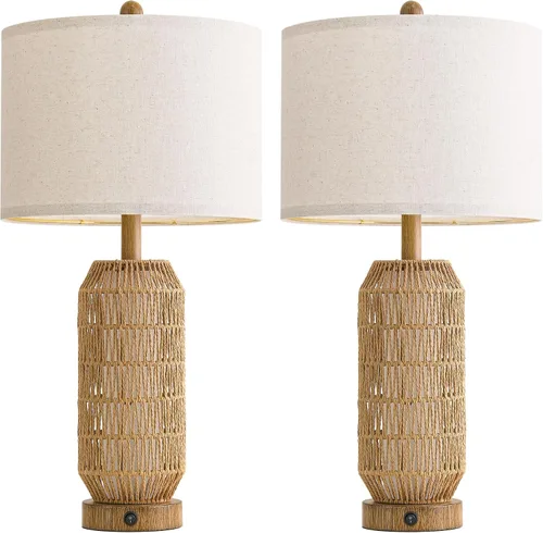 Miniatura 8 de OYEARS Lámparas de mesa de 22.5" para sala de estar, juego de 2 lámparas boho para dormitorios, lámpara de mesita de noche para veladores, lámpara