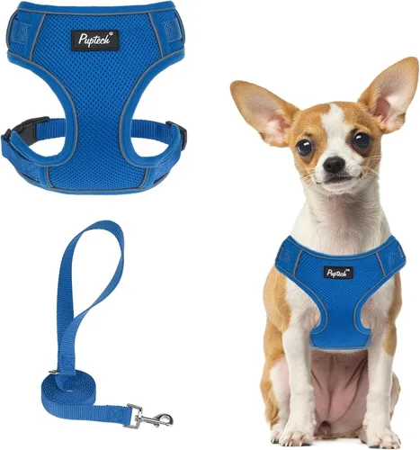 Miniatura 15 de PUPTECK Juego de arnés y correa para perro pequeño, arnés ajustable sin tirones para cachorro, chaleco de malla suave reflectante para mascotas