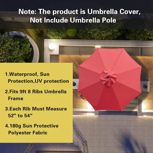 Miniatura 4 de Sombrilla de repuesto Sunnyglade de 9 pies para patio, toldo de mercado para exteriores con 8 varillas