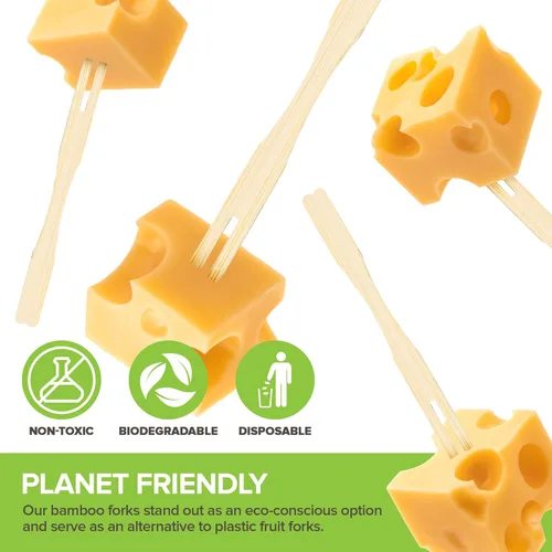 Miniatura 5 de 200 tenedores de aperitivo de bambú, tenedor desechable de bambú de 3.5" para charcutería, mini tenedores para aperitivos, tenedores de cóctel