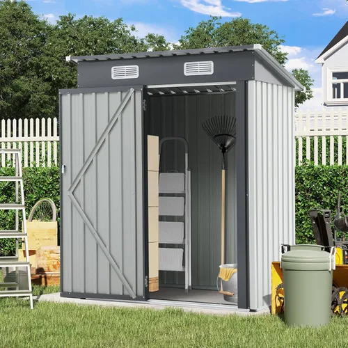 Miniatura 12 de Verano Garden Cobertizo de almacenamiento al aire libre de 5 x 3 pies, cobertizo de jardín de acero de metal galvanizado con puerta con cerradura