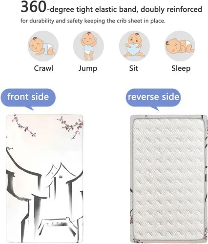 Miniatura 5 de Sábanas bajeras ajustables con temática asiática, sábanas portátiles para cuna para niños pequeños, sábana bajera para colchón de cuna o sábana