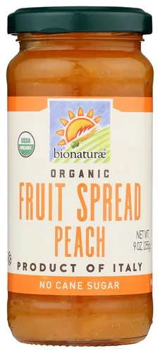 Bionaturae Melocotón orgánico para untar de frutas – Gelatina orgánica, sin OMG, certificado USDA, sin azúcar añadido, sin conservantes, mermelada