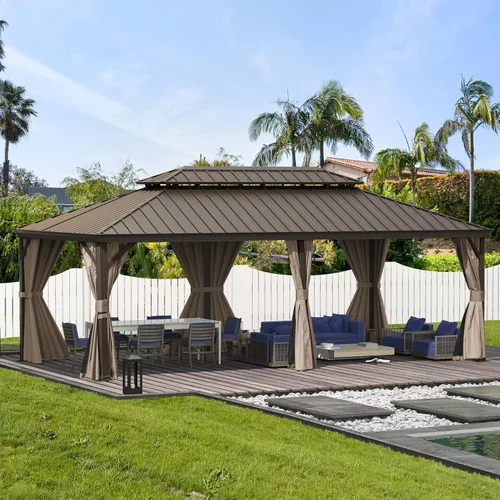 Miniatura 30 de Domi - Cenador para exteriores de 10 x 12 pies, kiosco de techo rígido con marco de aluminio, cenador de pabellón resistente para patio, terraza