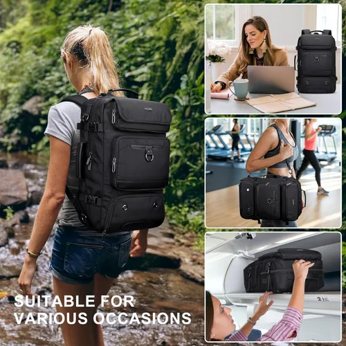 Miniatura 8 de PIJUSHI Mochila de viaje de mano para mujeres y hombres, bolsa de lona convertible, mochila de equipaje grande, para laptop de 16 pulgadas