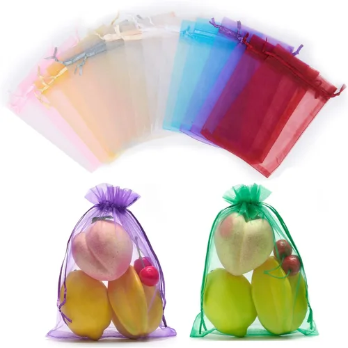 Miniatura 3 de Volanic 100 unidades de 6 x 9 pulgadas (6.7 x 9.1 in), bolsa de regalo de organza con cordón transparente, bolsa de joyería, bolsa de fiesta, boda