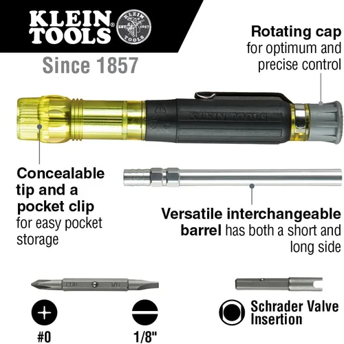Miniatura 2 de Klein Tools 32613 - Destornillador multibroca, destornillador de bolsillo HVAC de precisión 3 en 1 con puntas Phillips, ranuradas y Schrader