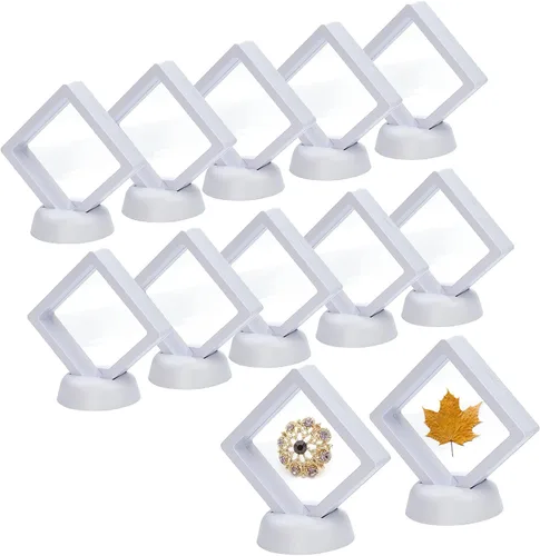 KMOTASUO vitrina flotante 3D, película transparente 3D flotante para monedas de desafío, medallones AA, piedras de fósiles de joyería, 2.75 x 2.75 x