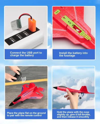 Miniatura 7 de Avión RC ANTSIR F22, Avión RC con Estabilizador de Giro/Luz LED/2 Baterías Recargables, Fácil de Volar, Avión a Control Remoto de 2.4GHz, Juguete