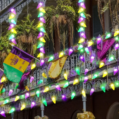 Miniatura 6 de Luces solares de Navidad para exteriores, cadena de luces C6 de fresa, luces de Mardi Gras, 100 LED, 8 modos, impermeable, uso al aire libre
