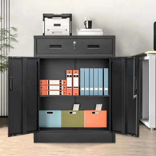 Miniatura 2 de Wanfu Gabinete de almacenamiento de metal, 36 pulgadas de alto x 28 pulgadas de ancho x 16 pulgadas de profundidad con 1 cajón y estante ajustable