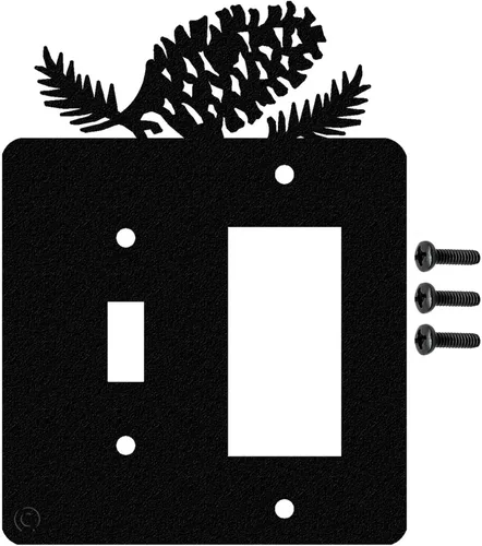 Miniatura 17 de Placa de pared para interruptor de luz de palanca doble de cono de pino (palanca doble, negro) - Fabricado en Estados Unidos