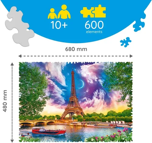 Miniatura 5 de Trefl Sky Over Paris - Rompecabezas de 600 piezas con estampado de formas locas, rompecabezas de bricolaje, diversión creativa, rompecabezas clásico