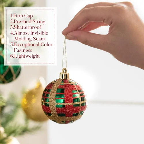 Miniatura 5 de Valery Madelyn Juego de adornos de Navidad, 30 unidades, 2.36 pulgadas, rojo, verde y dorado, inastillables, decoración de árbol de Navidad, adornos