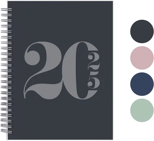 Rileys - Agenda semanal 2025 – Agenda anual y mensual tipográfica, cubierta flexible, páginas de notas, encuadernación de doble alambre (8 x 6 Negro