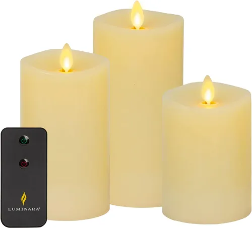 Miniatura 9 de Luminara Juego de 3 velas sin llama con borde fundido parpadeante, funciona con pilas y función de temporizador, control remoto incluido, pilar