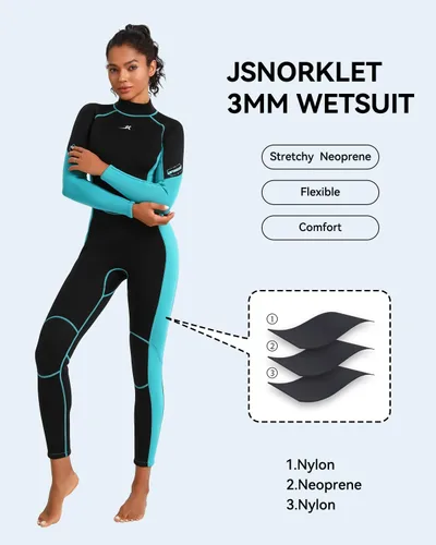 Miniatura 3 de Traje de neopreno para mujer, de 3 mm con cremallera trasera, traje completo para buceo y natación