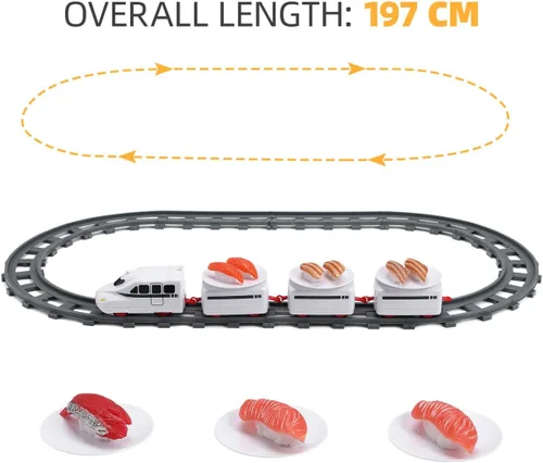 Miniatura 8 de Juguetes de tren de sushi – Día del Niño Giratorio Sushi Bar Tren Va Alrededor del Tren Juguetes Japoneses Platos de Sashimi Bandeja de Sushi
