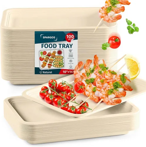 Miniatura 8 de Paquete de 100 bandejas de alimentos desechables de servicio pesado de 14 pulgadas, platos de papel grandes compostables, juego de bandejas de Blanco