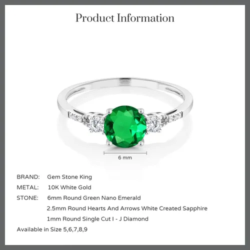 Miniatura 6 de Gem Stone King Anillo de compromiso de 3 piedras preciosas redondas de oro blanco de 10 quilates con piedra natal de 0.236 in con piedra natal