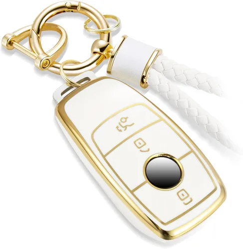 Funda para Llavero Mercedes con Llavero de Cuerda Trenzada de Metal, Funda de Llave Suave Mejorada para Carcasa de Llavero Remoto Inteligente Sin
