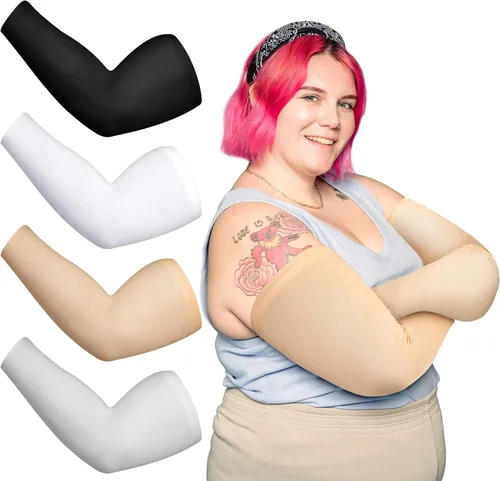 Miniatura 10 de 4 pares de mangas de compresión de gran tamaño para mujer, con protección solar UV, de seda helada, de gran tamaño, para mujer