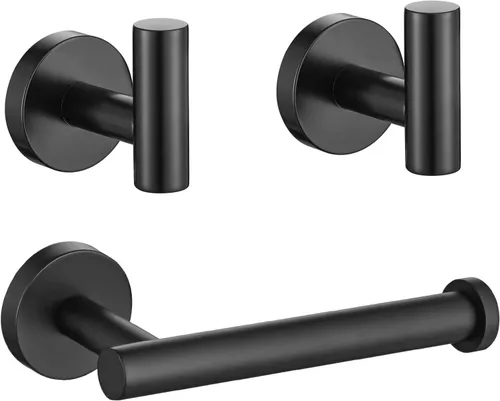 Juego de accesorios de baño negro mate, 3 piezas de acero inoxidable de alta calidad, incluye soportes para papel higiénico de 5 pulgadas y 2