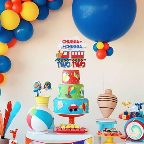 Miniatura 4 de Chugga Chugga Two Two 2 Train Happy Birthday Cake Topper 2, 2 años de edad, 2º cumpleaños, suministros de fiesta temática de ferrocarril para bebés