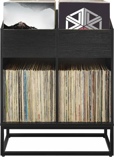 Crosley Furniture Enzo - Moderno soporte de almacenamiento de discos de vinilo, estantes abatibles orientados hacia adelante para discos, color negro