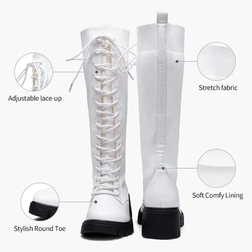 Miniatura 5 de Vepose Botas altas hasta la rodilla con plataforma de encaje 953 para mujer con tacón grueso y cómodo