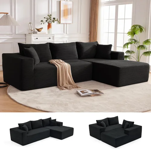 Miniatura 49 de Mangodan Sofá seccional Cloud, sofá deshuesado para sala de estar, sofá modular con asiento profundo, cómodo sofá esponjoso en forma de L con diván