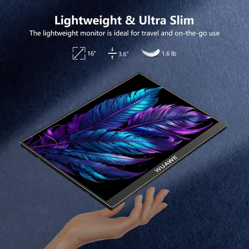 Miniatura 8 de WUAWE Monitor Portátil de 16 pulgadas 1920x1200P 16:10 IPS Monitor de viaje para laptop con soporte integrado, control 100% sRGB USB-C HDMI