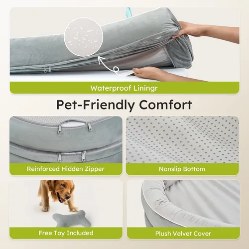 Miniatura 6 de CWAWZ Cama ortopédica XL para perro, cama extragrande para perros, sofá para perros de gran tamaño con refuerzos envolventes completos, cama Gris