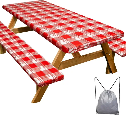 Miniatura 24 de Funda de mesa de picnic con fundas para bancos Esenciales de camping Mantel de picnic impermeable y a prueba de viento con bolsa de cordón, funda
