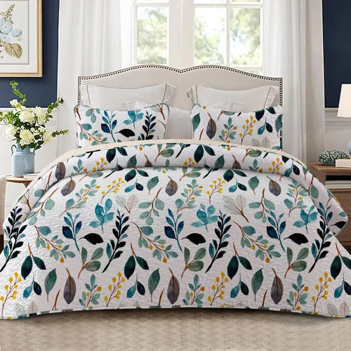 Miniatura 8 de Whale Flotilla Colcha de retazos tamaño individual, colcha floral bohemia extra suave para cama, reversible, ligero, juego de ropa de cama con 1 Azul
