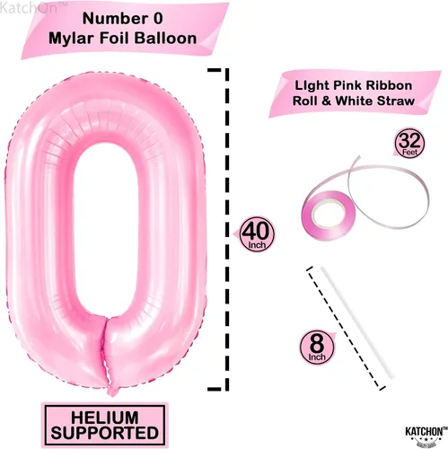 Miniatura 4 de KatchOn, Globo Enorme de 40 Pulgadas Rosa Claro Número 0 - Globos Rosas Globo Cero, Decoraciones de Fiesta Rosa Claro Decoraciones de Cumpleaños