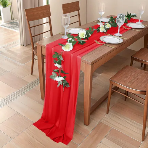 Miniatura 8 de DUOBAO Hot Pink Table Runner 10ft Chiffon Table Runner 29''x120'' Sheer Fabric for Wedding, Party, and Bridal Shower Decor