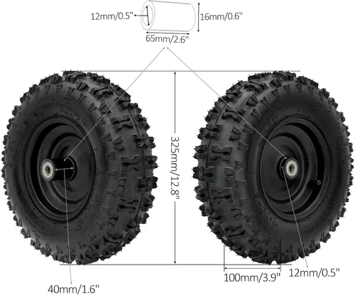 Miniatura 2 de Neumático sin cámara Go Kart 4.10-6 con llanta y rodamientos 6001ZZ de 0.472 in/0.5 pulgadas Llantas delanteras para Scooter Quad Bikes 4 ruedas