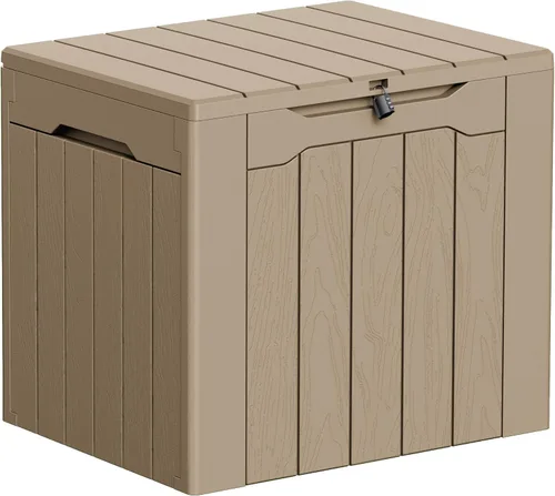Miniatura 28 de Greesum Caja de resina de 31 galones para todo tipo de clima, cajas de almacenamiento al aire libre para juegos de muebles de patio, juguetes al