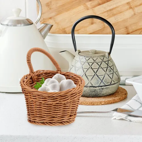 Miniatura 7 de Ciieeo Cesta colgante de cocina para almacenamiento de cebolla y ajo, cesta colgante de mimbre para colgar en la pared, organizador de ahorro
