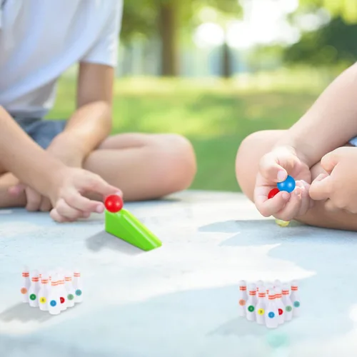 Miniatura 5 de Kathfly Recuerdos de fiesta de bolos para niños, mini juego con pasadores de tazón en miniatura, rampa, bola, juegos de bolos de mesa, rellenos