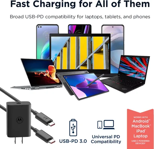 Miniatura 5 de Motorola TurboPower - Cargador de pared USB-C de 68 W + cable de 3.3 pies de 6.5 amperios, más rápido para Moto G Stylus (2025), Motorola Razr+