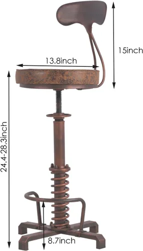 Miniatura 3 de Taburete de bar industrial con respaldo de metal, taburetes de café rústicos con asiento de cuero giratorio, silla de isla de cocina vintage, sillas