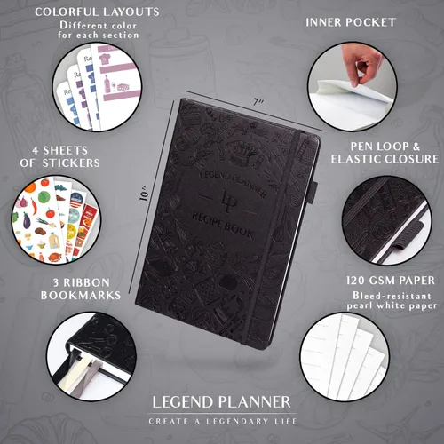 Miniatura 2 de Legend - Libro de recetas familiar en blanco para escribir tus propias recetas, diario de cocina vacío, cuaderno de cocina personalizado, tapa dura