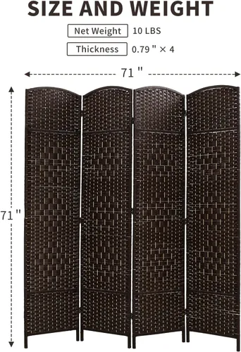 Miniatura 7 de Panel divisor, 4 paneles de 6 pies plegables de privacidad, divisores de habitación independientes con bisagras (marrón)