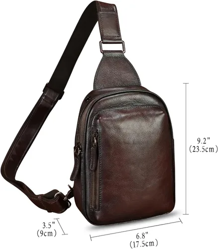 Miniatura 4 de LRTO Bolso bandolera pequeño de cuero genuino para mujeres y hombres, bolsa cruzada para el pecho, mochila para senderismo, deportes, viajes
