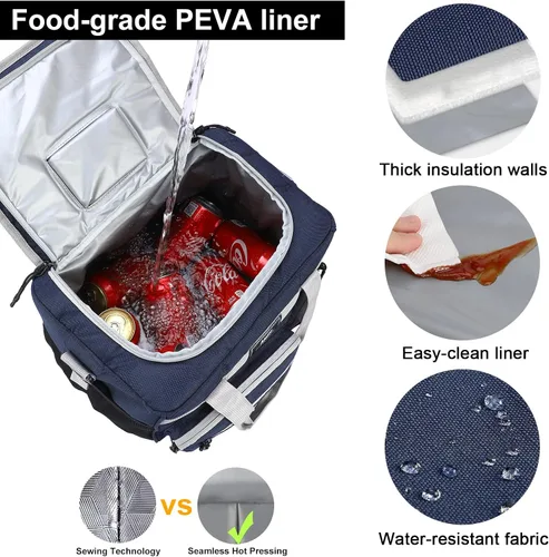 Miniatura 6 de MIER Lonchera térmica aislante a prueba de fugas para adultos, hombres y mujeres, bolsa enfriadora de 30 latas con tapa superior abatible, 18 Azul