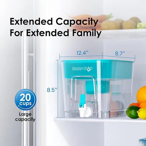 Miniatura 7 de Waterdrop Dispensador de filtro de agua grande de 40 tazas de larga duración de 200 galones con 1 filtro, regalo saludable para el hogar